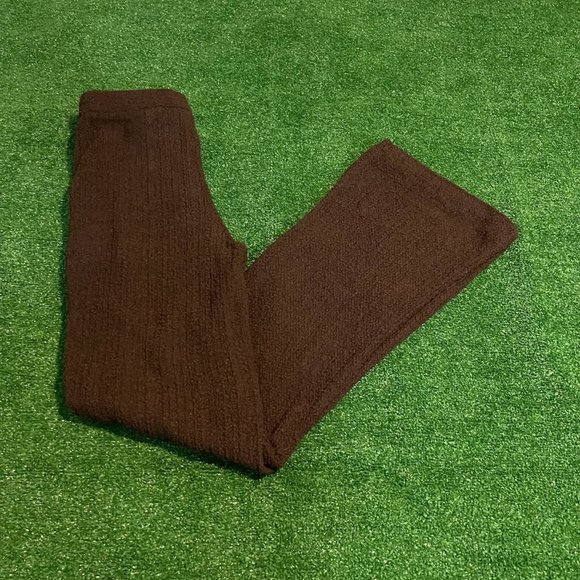 Women's High Rise Textured Straight-fitting Knitted Brown Pull-Up Pants Size XS - Picture 1 of 9